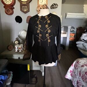 Nice pirate medieval black jacket with gold embroidery. Military vibe